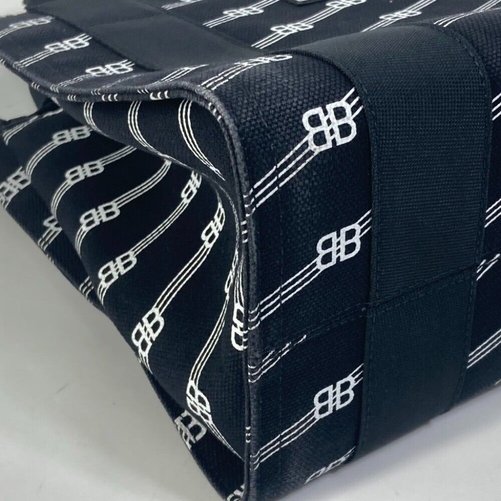 BALENCIAGA BB Trade S Tote Bag Hand Bag Canvas Black/White - Picture 4 of 14